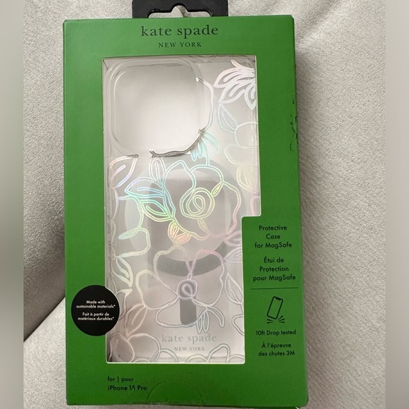 New Kate Spade New York iPhone 15 Pro Case with MagSafe in Modern Floral Silver - Picture 7 of 11